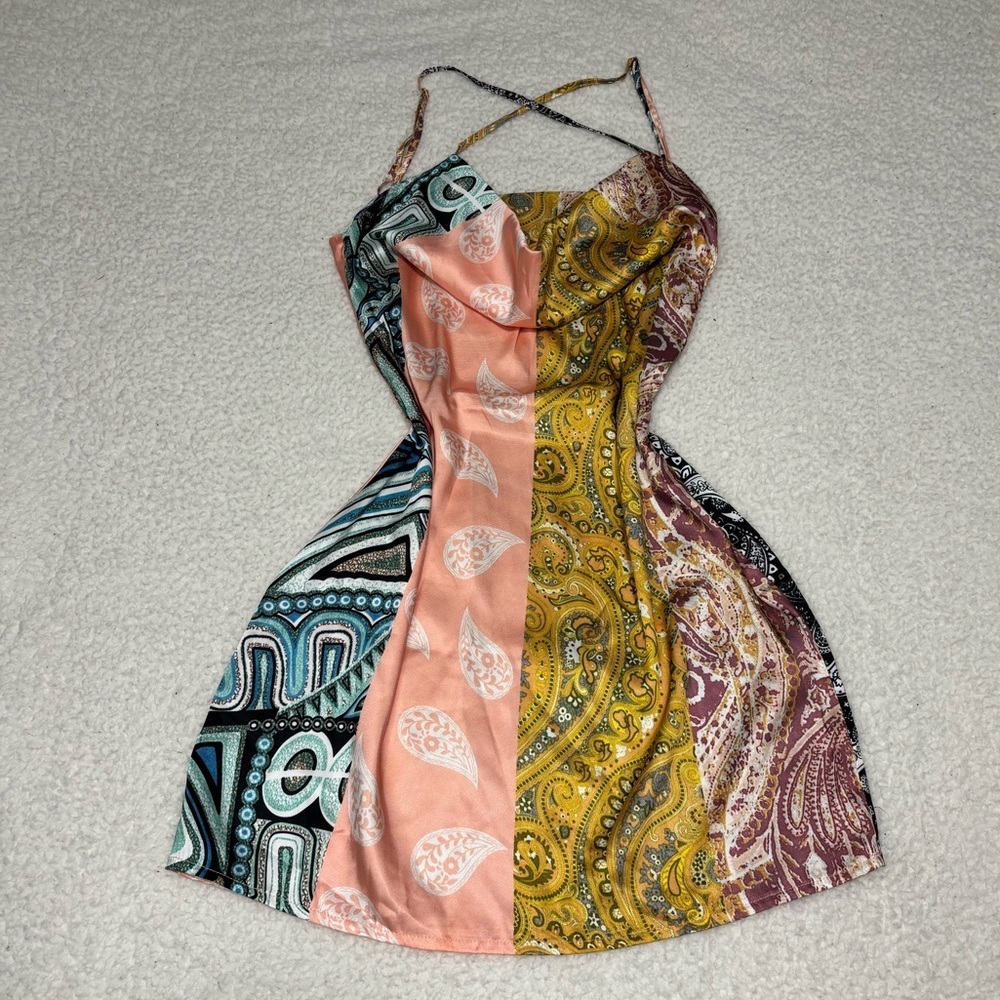 Missguided Women Multicolor Paisley Cowl Neck Cami Mini Dress